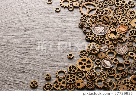 Various metal cogwheels with USA coins Various metal cogwheels with USA coins 37729955