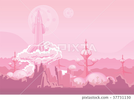 City of the future on another planet and rocket City of the future on another planet and rocket 37731130