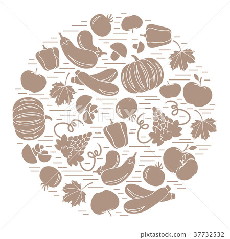 autumn seasonal fruits and vegetables in circle. 37732532