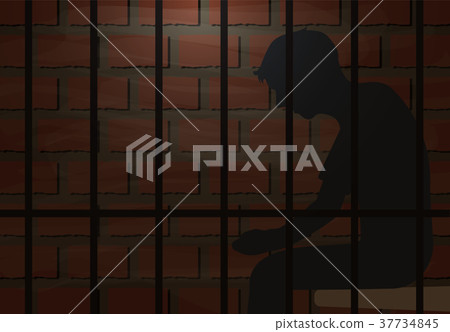 Inmate sitting in jail illustration background 37734845
