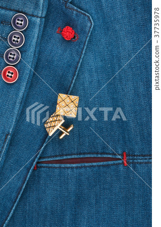 Elegant denim suit with a gold cufflinks. Elegant denim suit with a gold cufflinks. 37735978