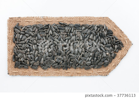 Arrow made of burlap with sunflower seeds. Arrow made of burlap with sunflower seeds. 37736113