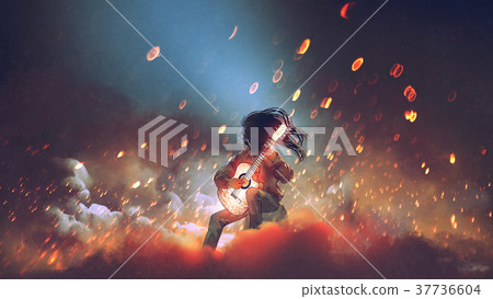 mysterious man with glowing guitar 37736604