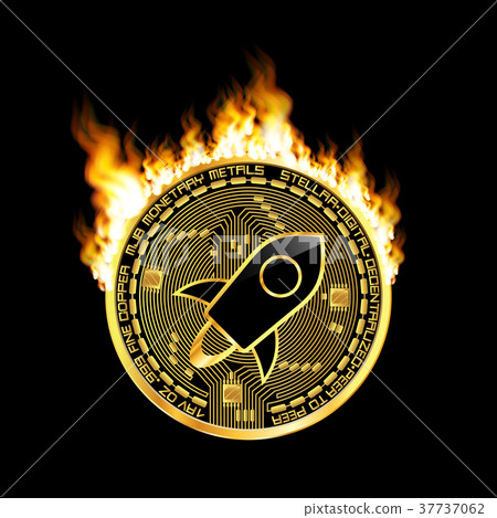 Crypto currency stellar golden symbol on fire 37737062