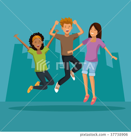 Friends jumping in the city Friends jumping in the city 37738906