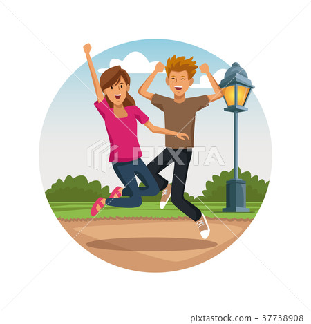 Friends jumping at park Friends jumping at park 37738908