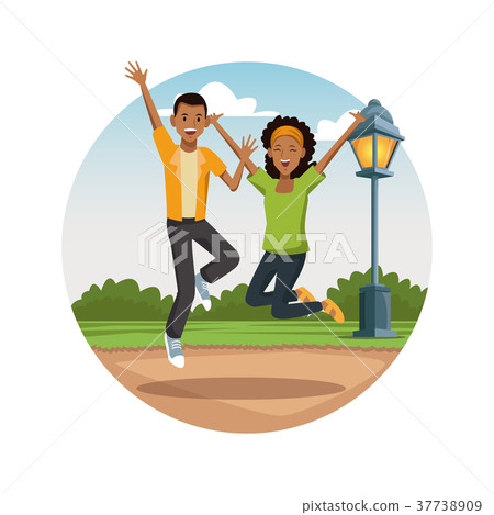 Friends jumping at park Friends jumping at park 37738909