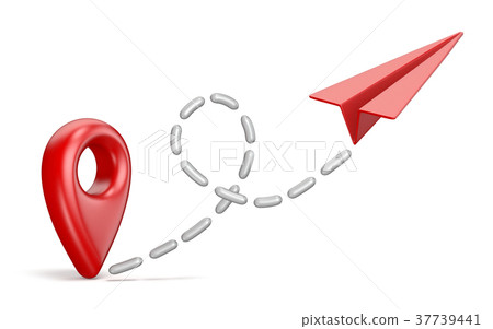 Red map pointer and paper airplane Red map pointer and paper airplane 37739441