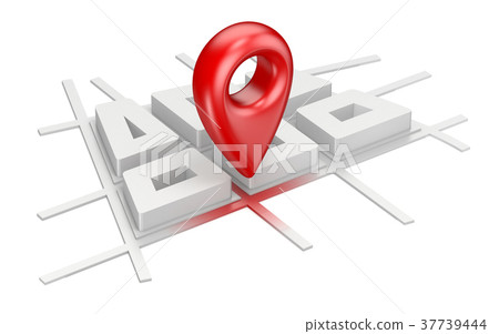 Red map pointer on city plane navigation concept 37739444
