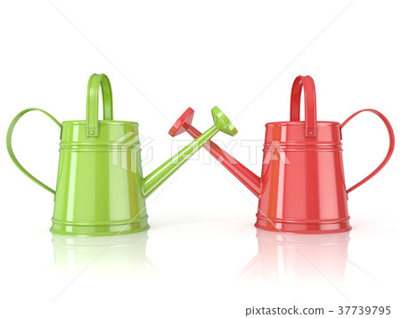 Two green and red 3D renders watering can Two green and red 3D renders watering can 37739795