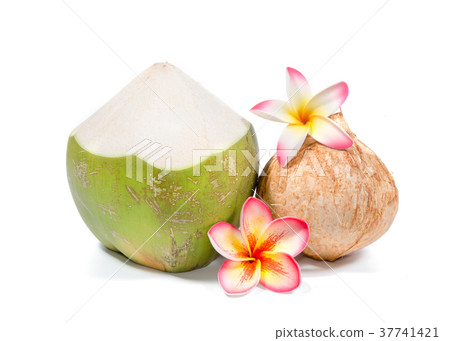 Coconut Water Drink with plumeria on background 37741421