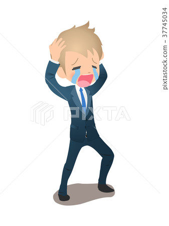 在衣服哭泣的年輕男性商人 在衣服哭泣的年輕男性商人 37745034