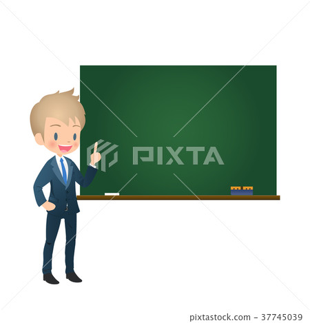 Young male businessman in a suit explaining using a blackboard 37745039