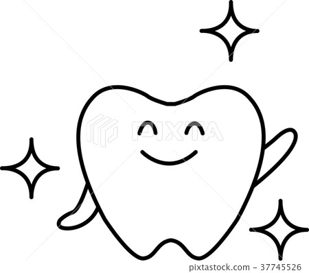 健康的牙齒閃亮插圖單色 健康的牙齒閃亮插圖單色 37745526