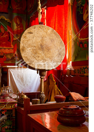 Big ritual drum in the tibetan monastery 37746202