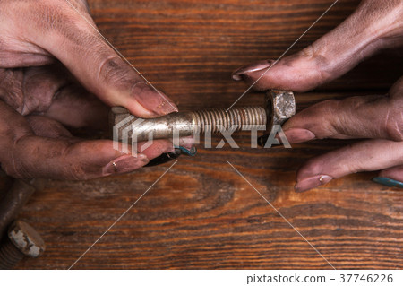 female dirty hands screw nut bolt modern job female dirty hands screw nut bolt modern job 37746226