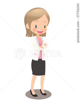 衣服的年輕女性辦公室工作者與橫渡的胳膊 衣服的年輕女性辦公室工作者與橫渡的胳膊 37750204