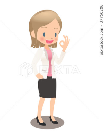 Young female office worker in suit taking out ok sign Young female office worker in suit taking out ok sign 37750206