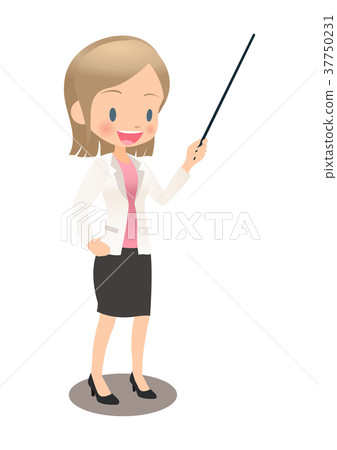 Young female office worker in a suit explaining using a stick Young female office worker in a suit explaining using a stick 37750231