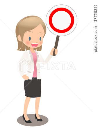 Young female office worker in suit showing correct answer 37750232
