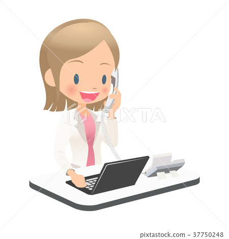 Young female office worker in suit corresponding to the phone 37750248