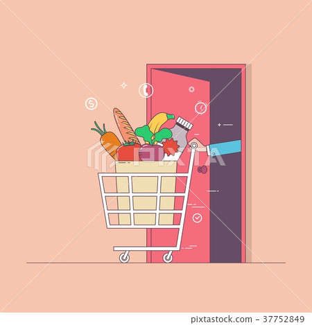 Delivery food.Food in package.Thin line colorful 37752849