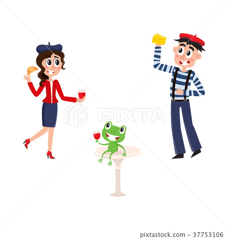 vector flat french culture, fashion people set 37753106