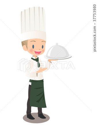 Illustration image of a male chef explaining a carried food Illustration image of a male chef explaining a carried food 37753980
