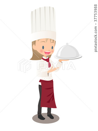 Illustration image of a female chef explaining a carried food Illustration image of a female chef explaining a carried food 37753988