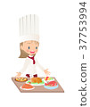 Illustration image of a female chef who finished cooking 37753994