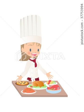 Illustration image of a female chef who finished cooking Illustration image of a female chef who finished cooking 37753994