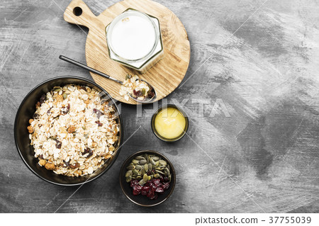 Granola with yogurt, honey, nuts, fruit 37755039