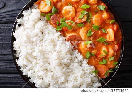 New Orleans gambo with shrimps and sausage New Orleans gambo with shrimps and sausage 37755681