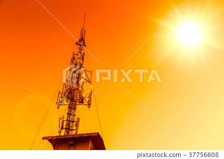 communication tower station red hot sunset sky communication tower station red hot sunset sky 37756608