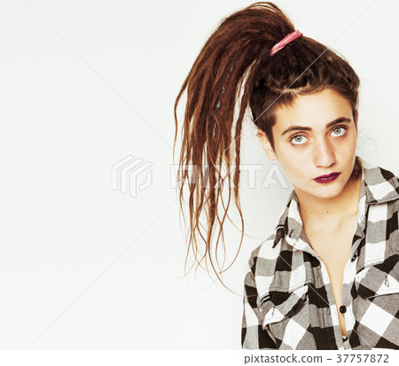 Real Caucasian Woman With Dreadlocks Hairstyle Stock Photo