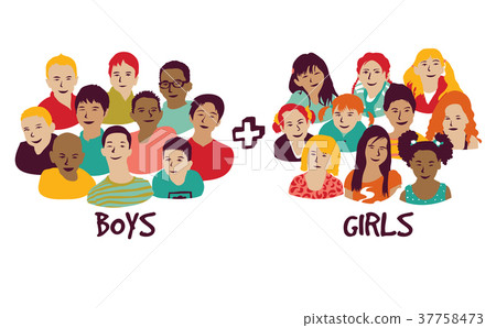 Isolated group boys and girls. 37758473
