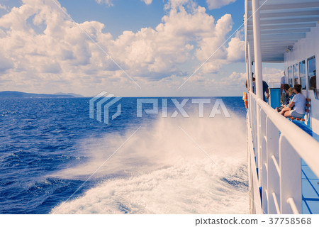 View of the Greek island and little yacht View of the Greek island and little yacht 37758568