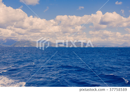 View of the Greek island and little yacht View of the Greek island and little yacht 37758589