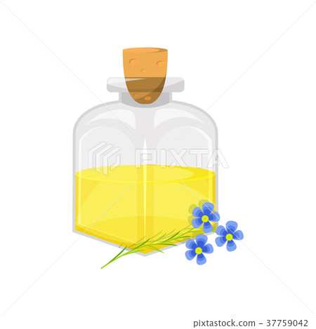 Glass bottle of linseed flax oil, organic healthy 37759042