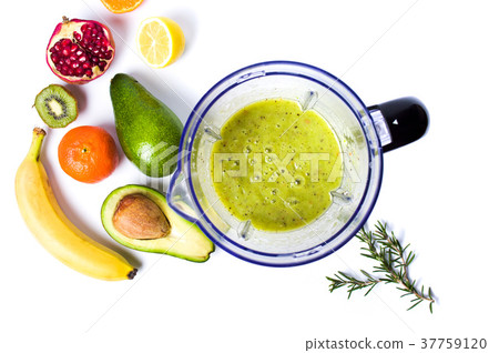 Avocado smoothie in a blender with various ingredients Avocado smoothie in a blender with various ingredients 37759120