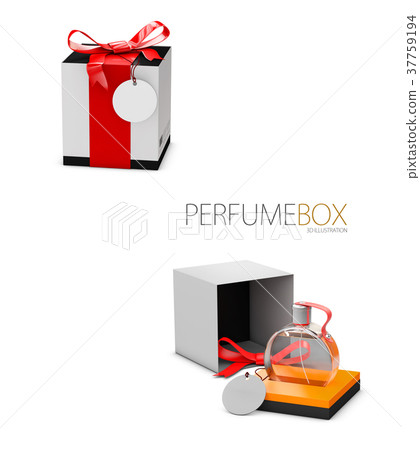 White and black box of perfume with bottle 37759194