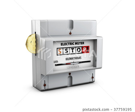 Electrical meter with coin isolated on white 37759195