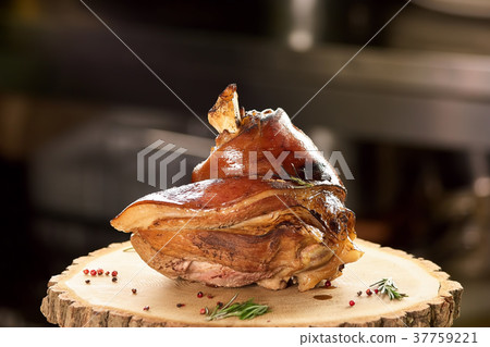 Oiled pork knuckle on the stamp table. Oiled pork knuckle on the stamp table. 37759221