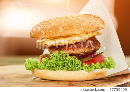 Close up big hamburger. Close up big hamburger. 37759409