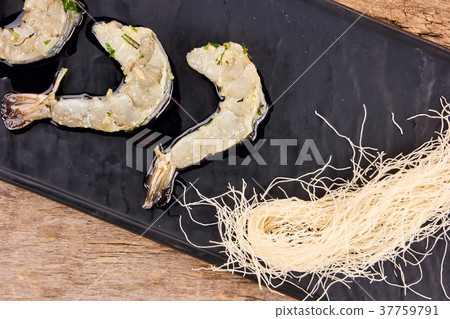 White cooked prawns, close up. 37759791