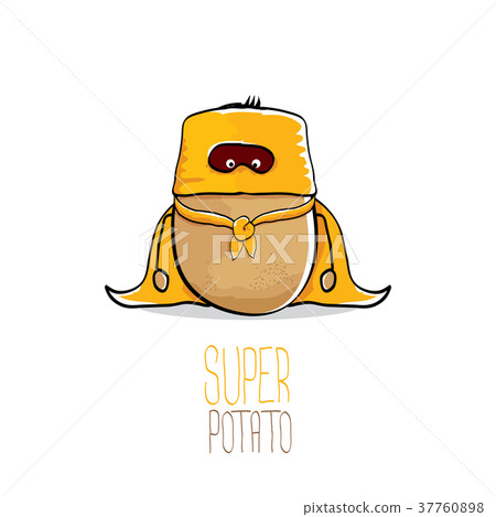 圖庫插圖: vector funny cartoon cute brown super hero potato