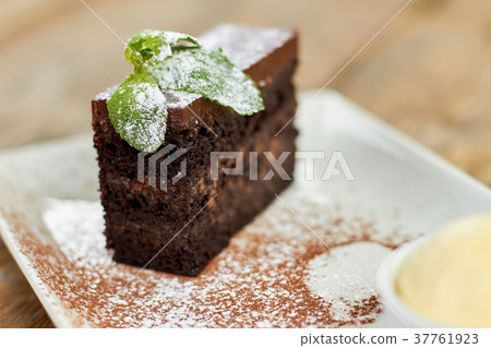 Close up slice of chocolate belgian cake. Close up slice of chocolate belgian cake. 37761923