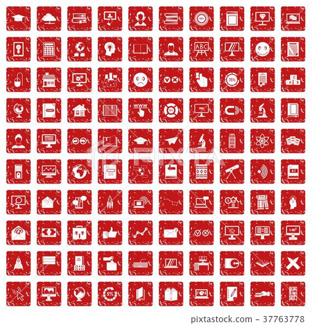 100 e-learning icons set grunge red 37763778
