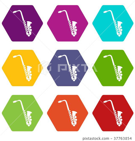 Saxophone icon set color hexahedron 37763854
