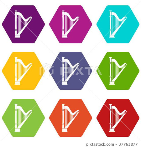 Harp icon set color hexahedron Harp icon set color hexahedron 37763877
